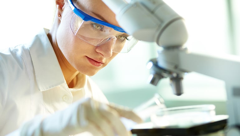 biochemist working lab